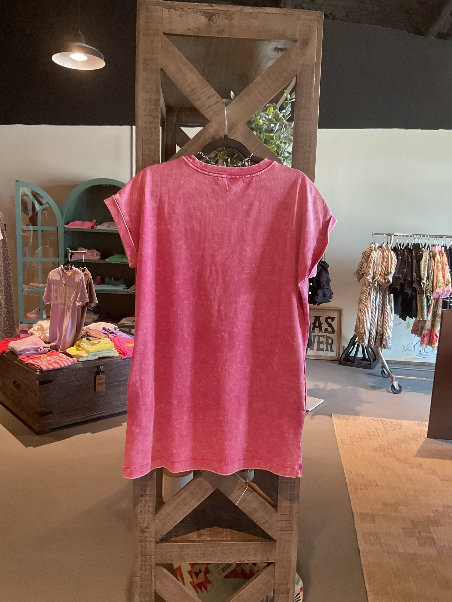 ZN66 Acid Wash T-shirt Dress Red