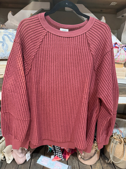 Burgundy Waffle Knit Top