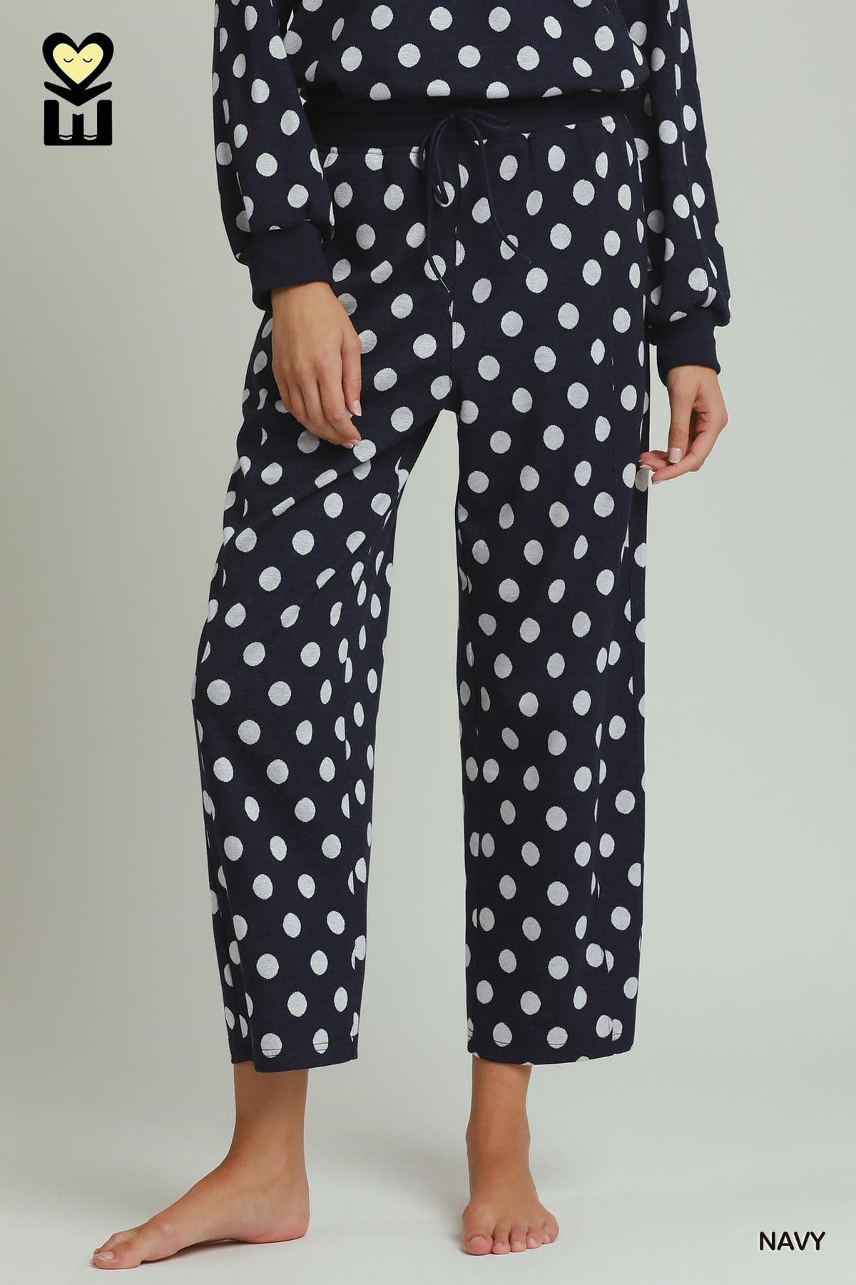 Navy Polka Dot Barrel Pants