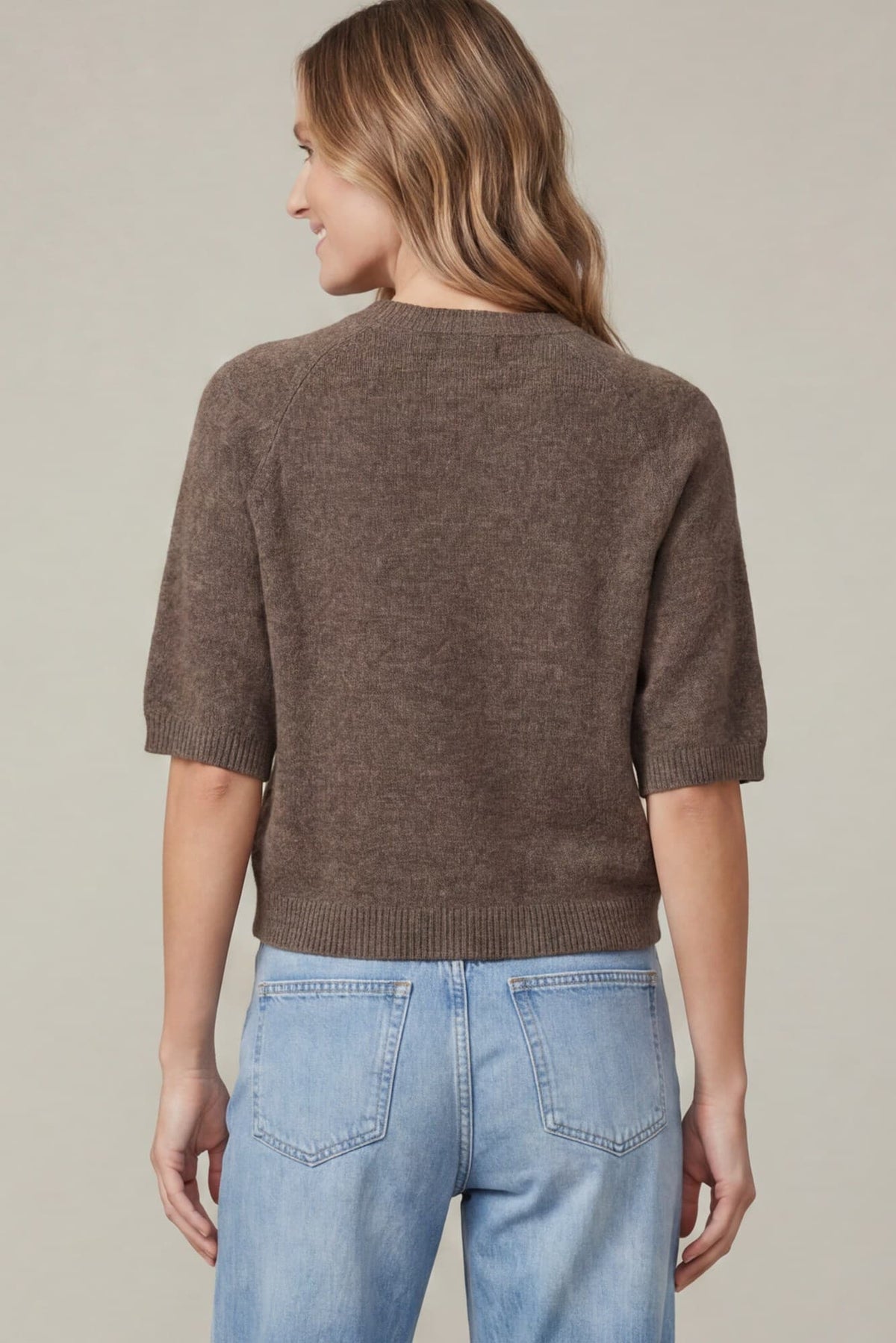 Brown Short Sleeve Knit Sweater Top