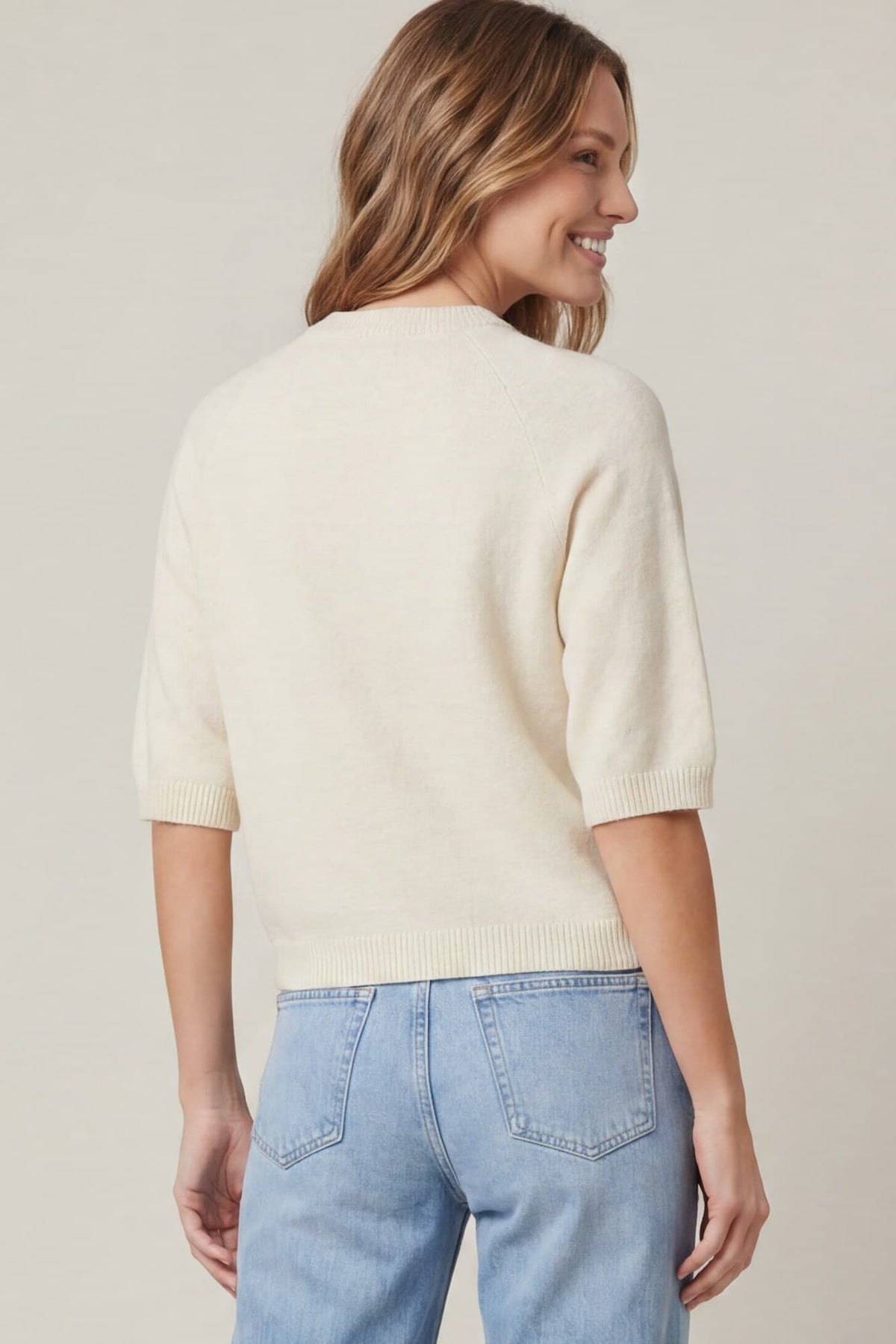 Ecru Short Sleeve Knit Sweater Top