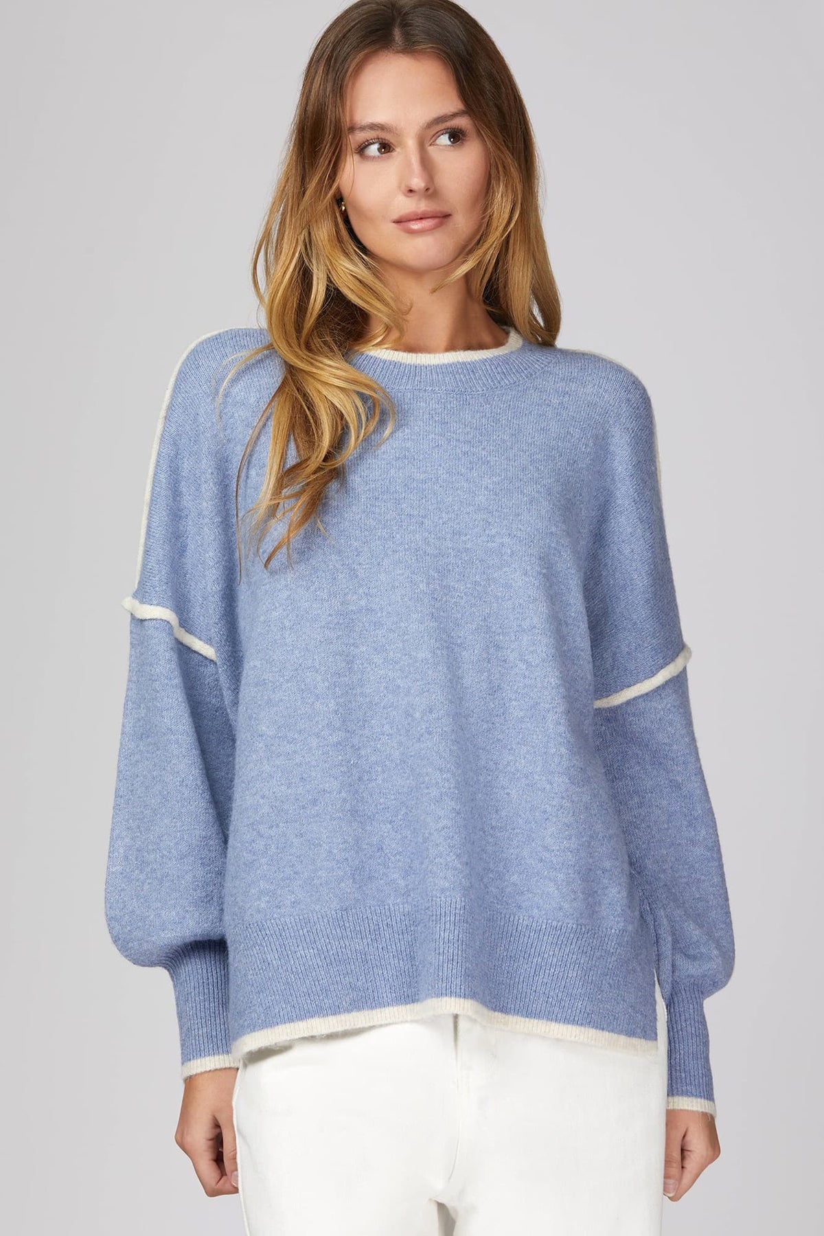 Dusty Blue LONG SLEEVE CONTRAST SWEATER TOP