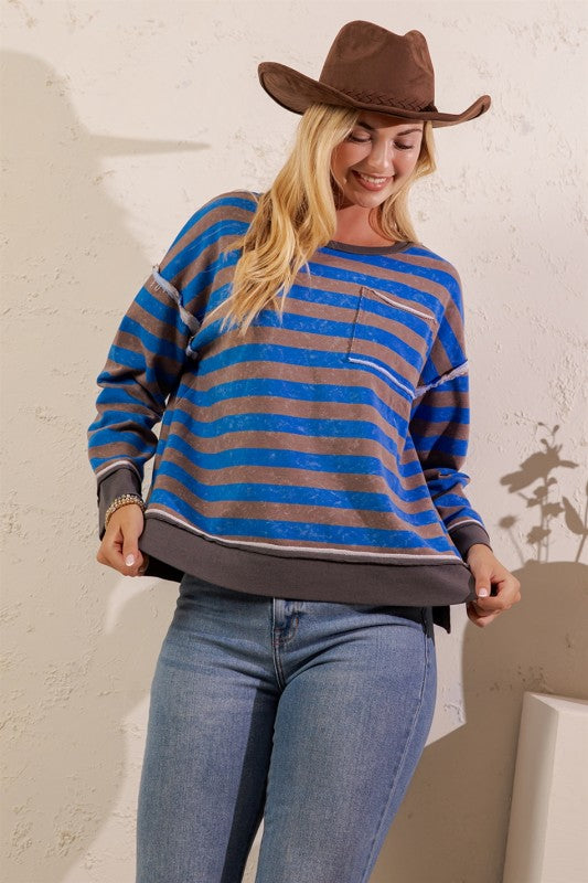 Blue/Mocha Striped Weekend Harbor Sweatshirt