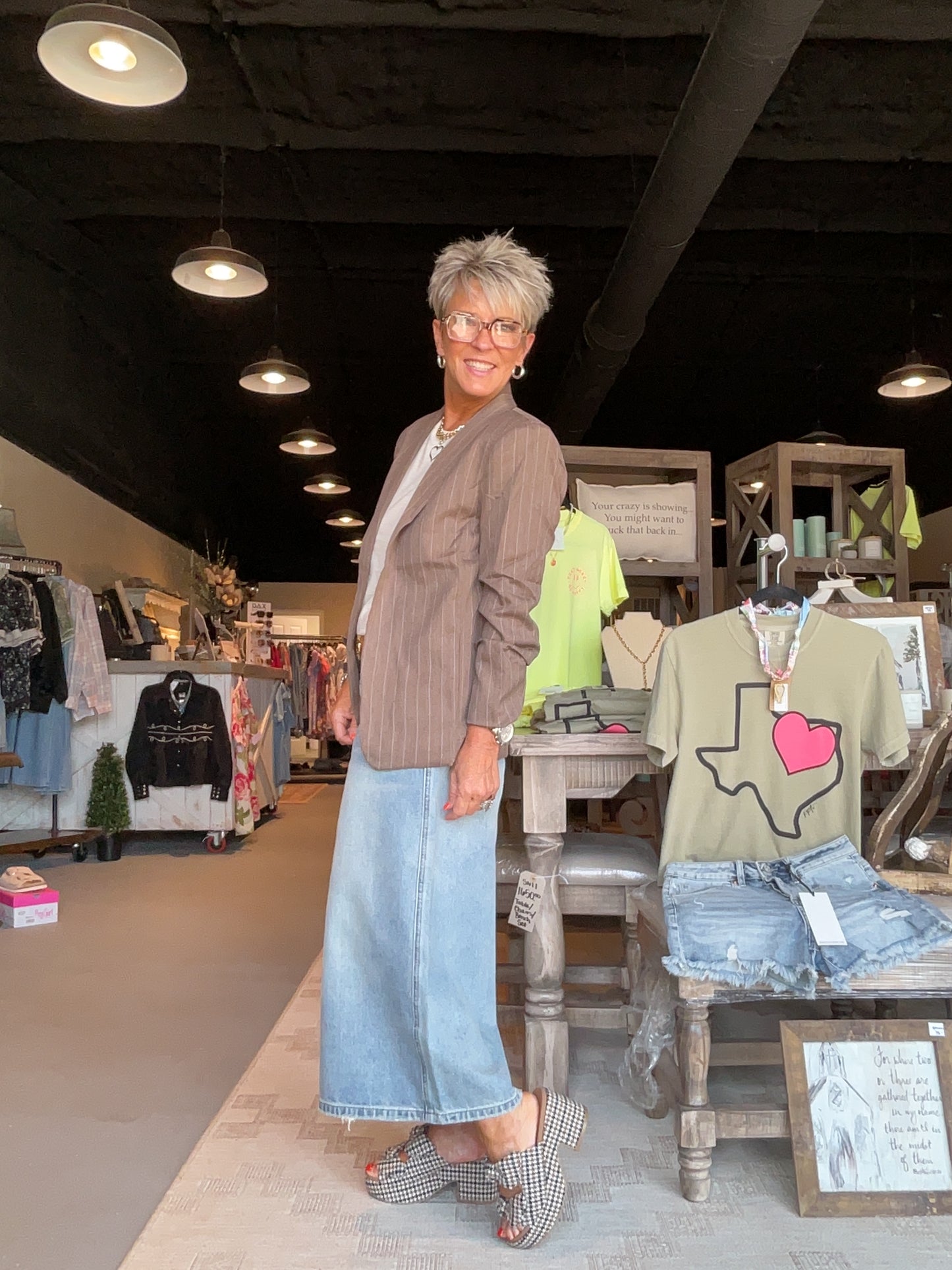 EE17 Toasted Walnut Pinstriped Scrunched Half Sleeve Blazer