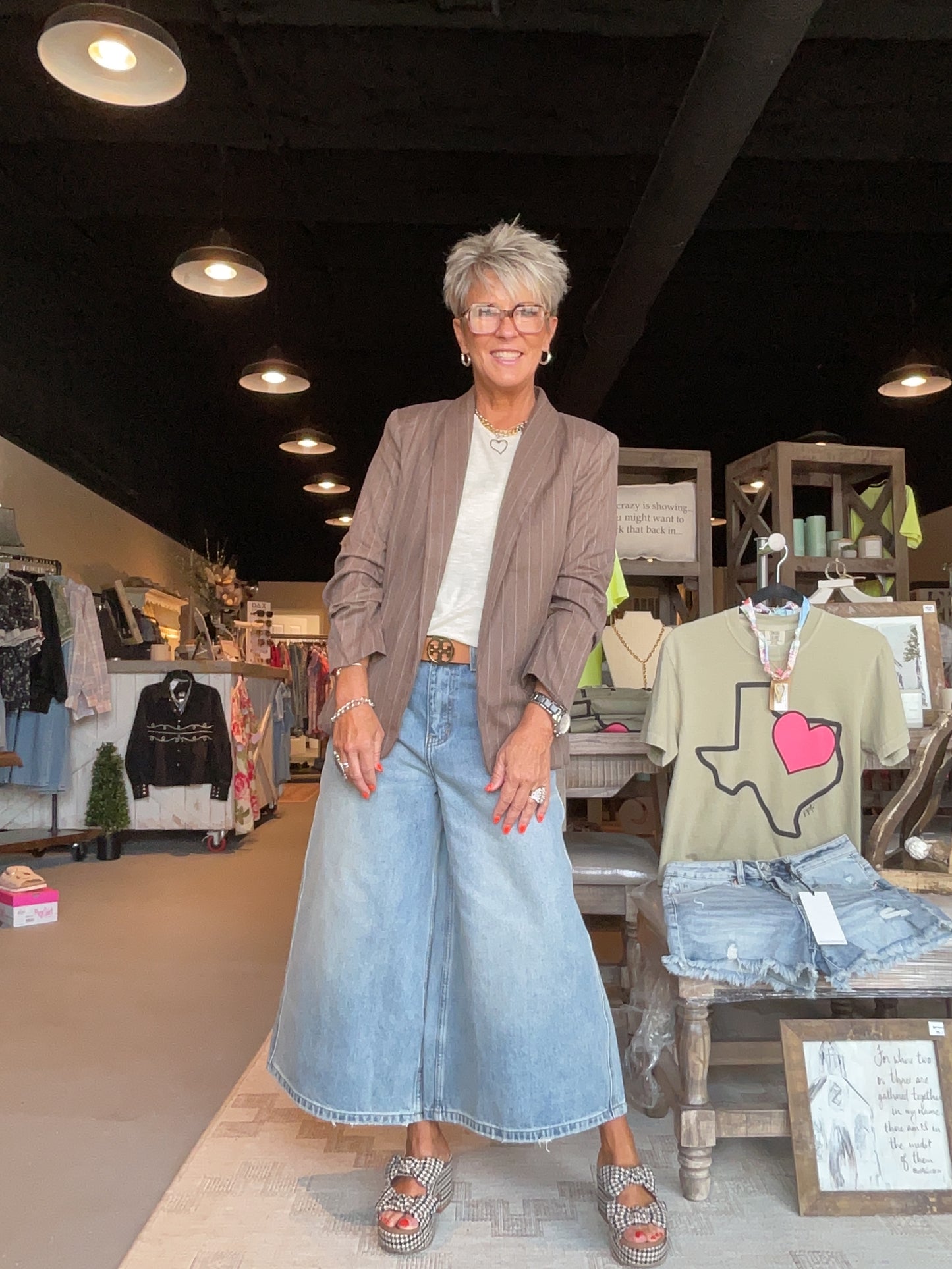 EE17 Toasted Walnut Pinstriped Scrunched Half Sleeve Blazer