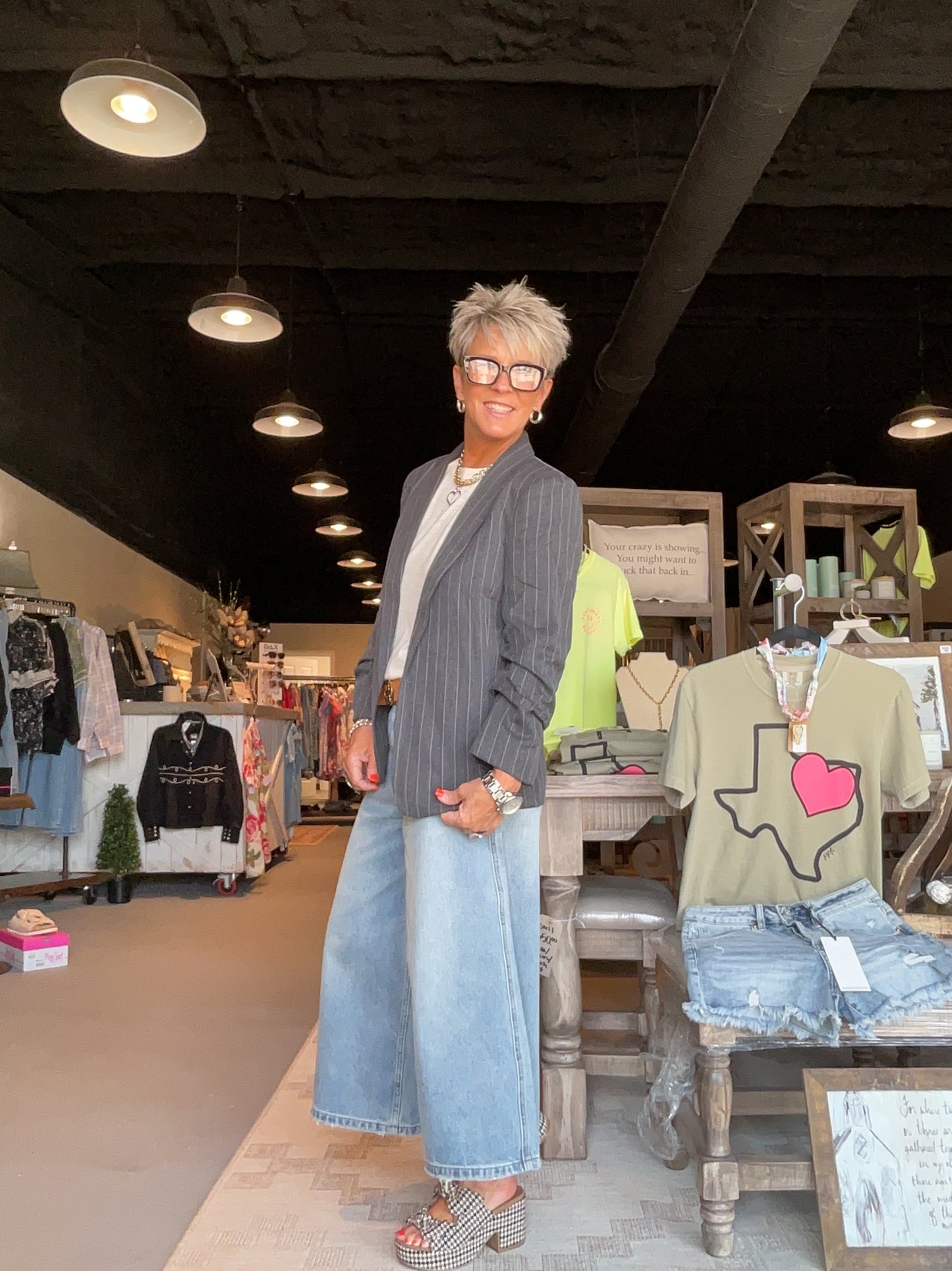 EE16 Misty Gray Pinstriped Scrunched Half Sleeve Blazer