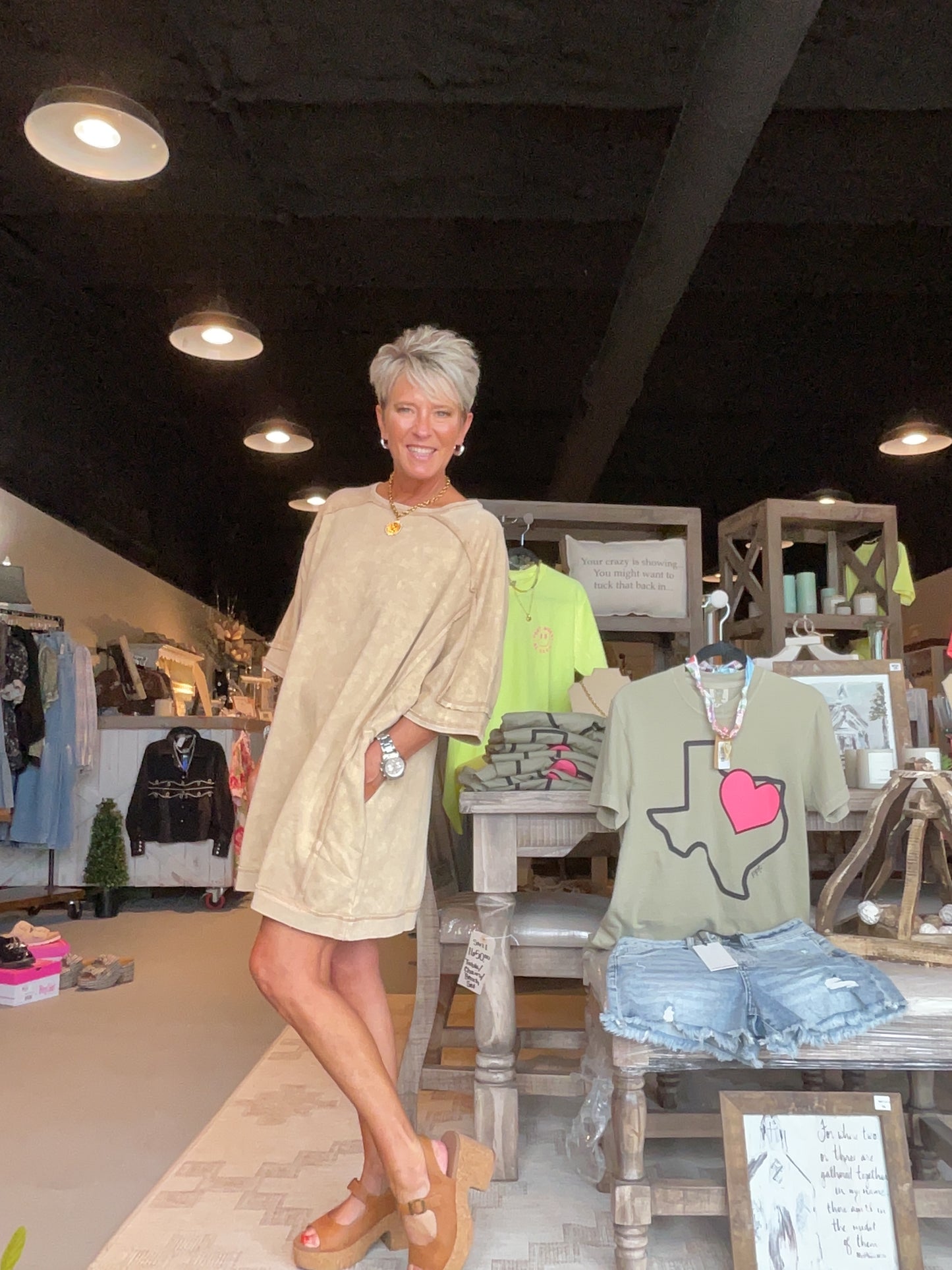 Taupe Mineral Washed Half Sleeve Sweatshirt Dress