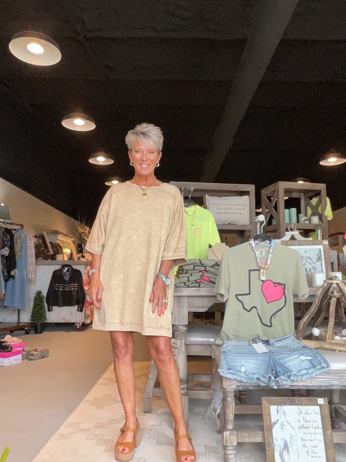 Taupe Mineral Washed Half Sleeve Sweatshirt Dress