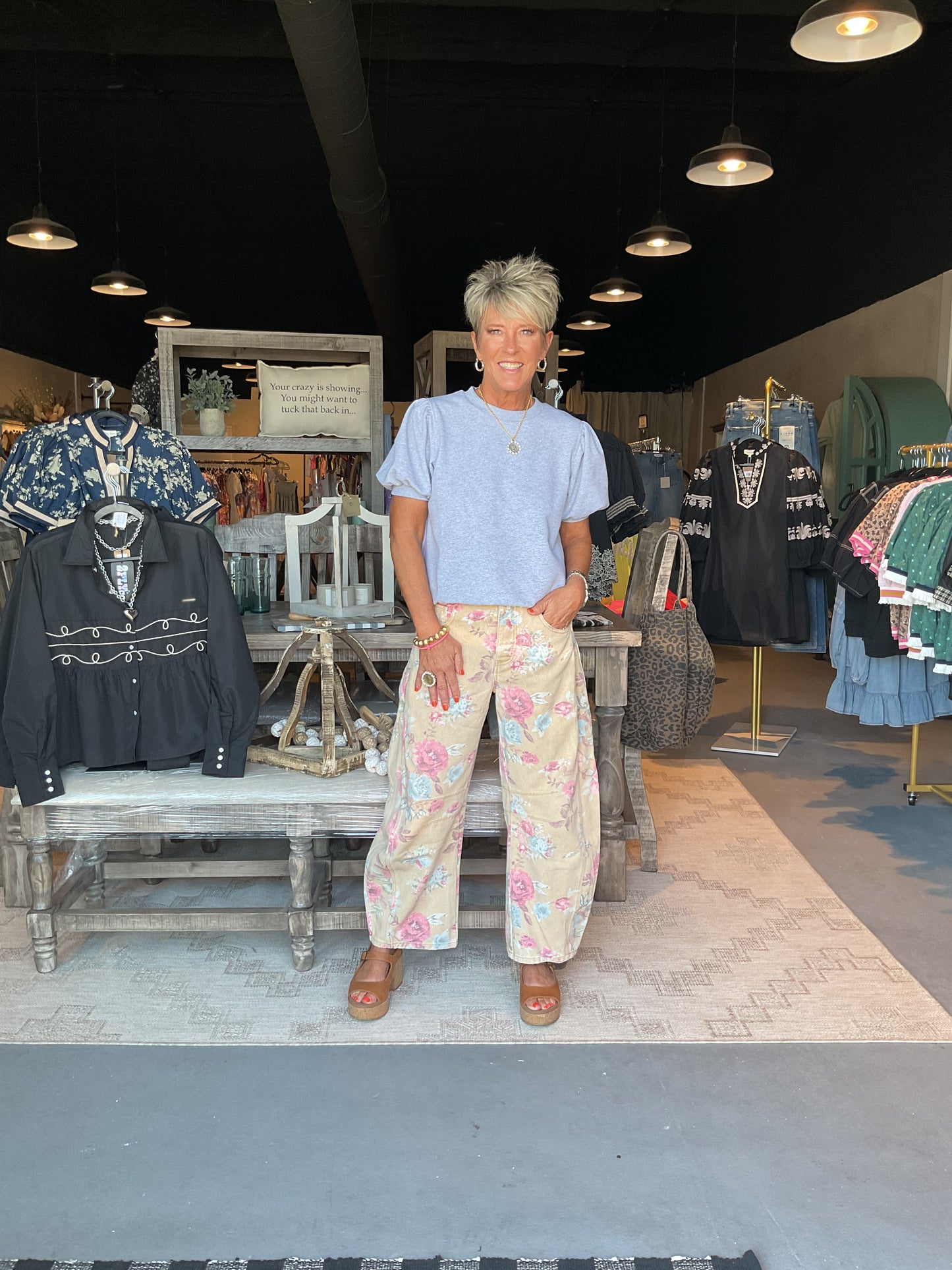 EE25 Rose Garden Floral Print Barrel Pants