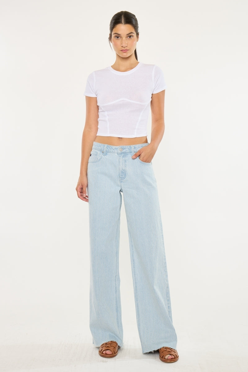 Striped Wide Leg High Rise Jeans by KanCan