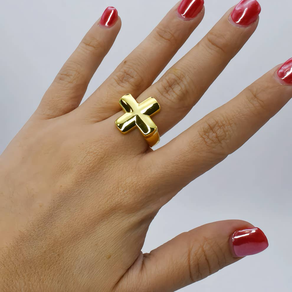 Chunky Gold Cross Ring