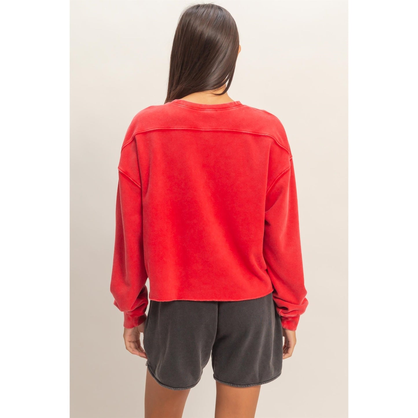 Cropped Mineral Washed Sweatshirt in Red