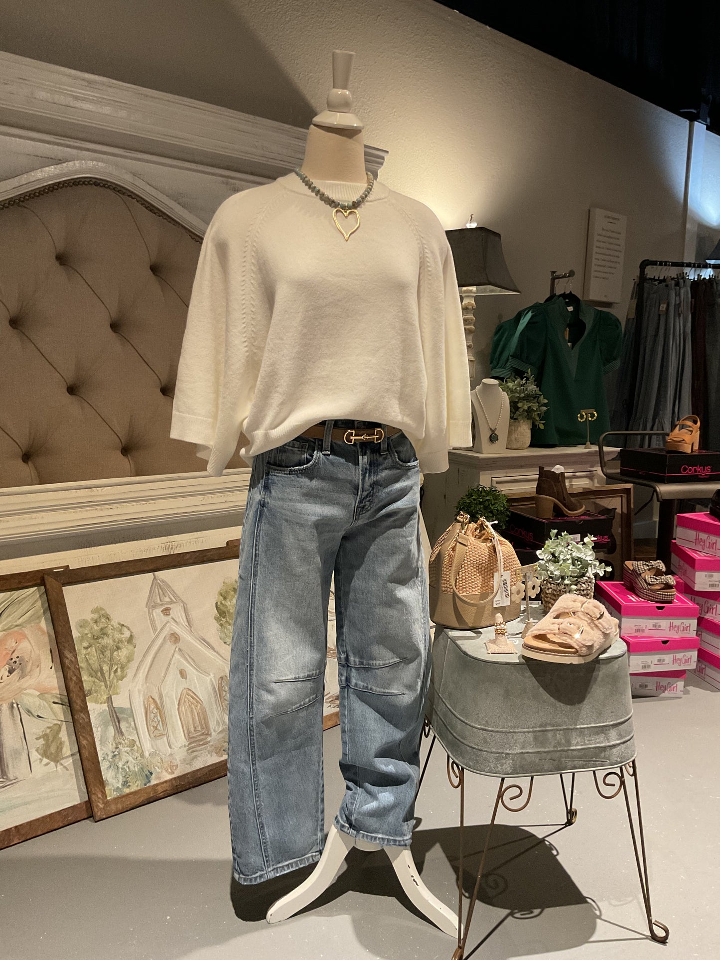 Cream Wide Raglan Sleeve Crew Neck Sweater