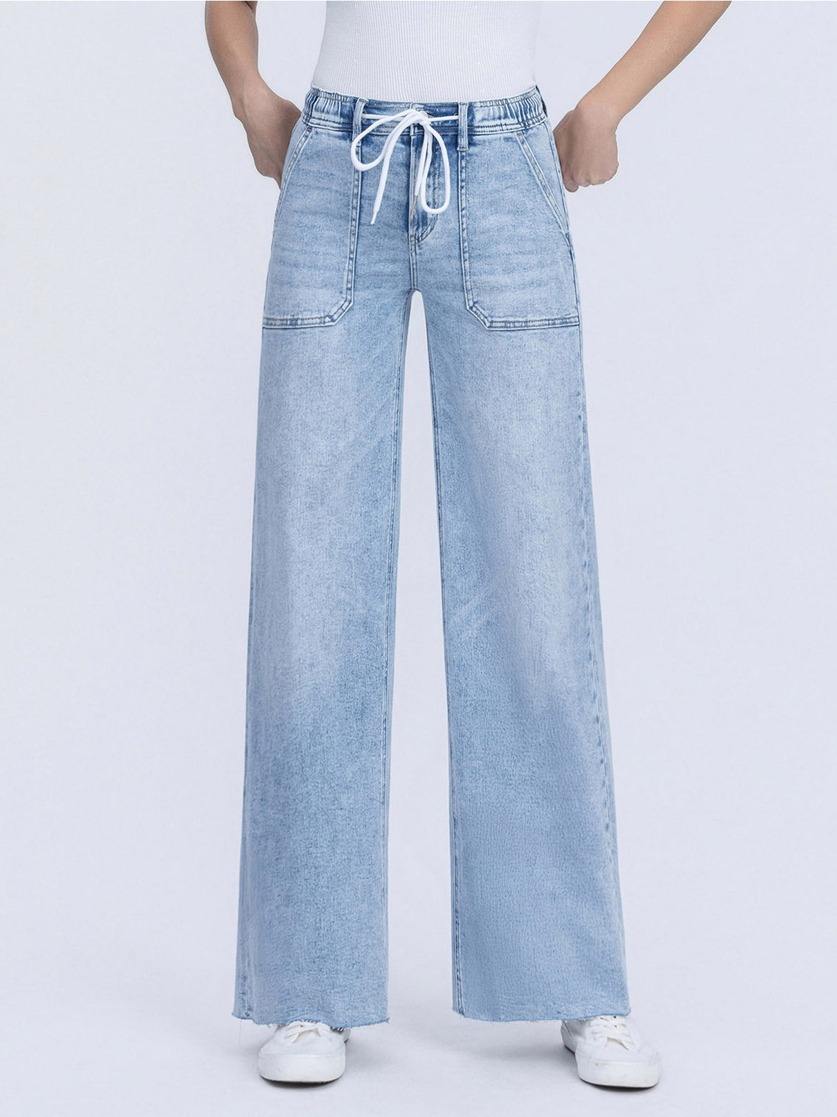 High Rise Drawstring Wide Leg Jeans