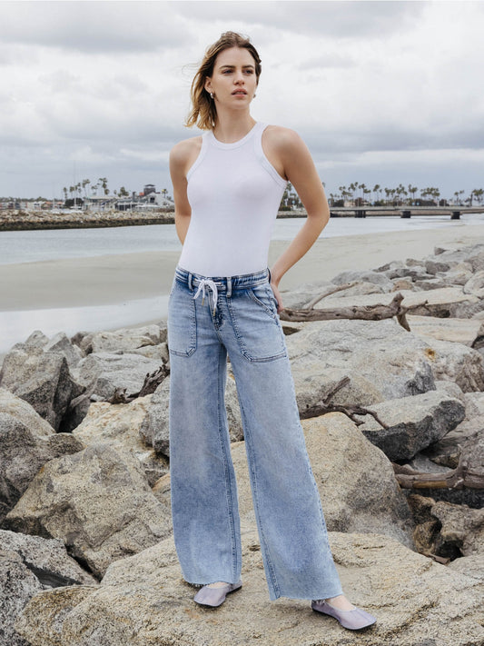 High Rise Drawstring Wide Leg Jeans