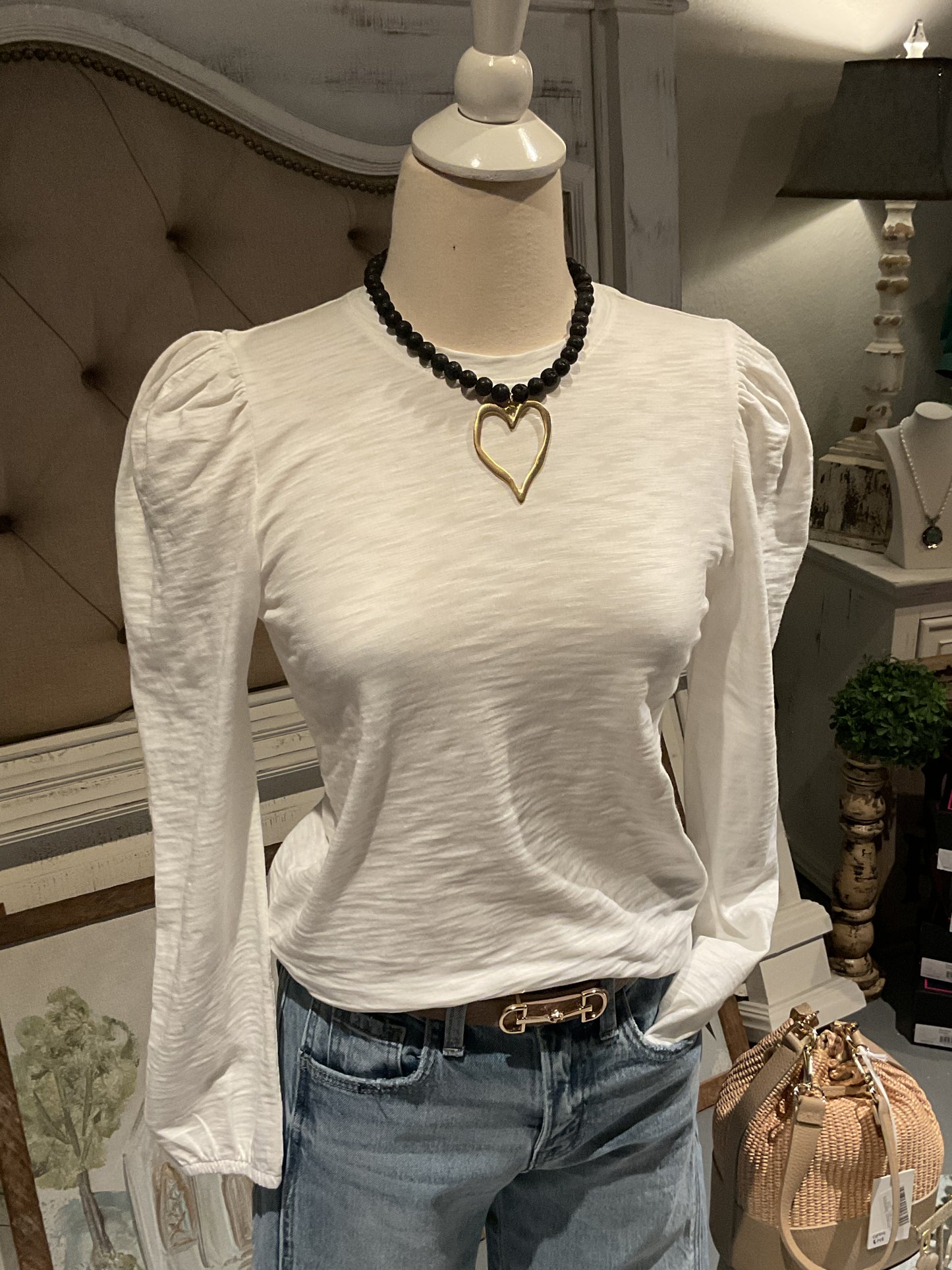 Lava Gemstone Beaded Necklace with XL Gold Heart