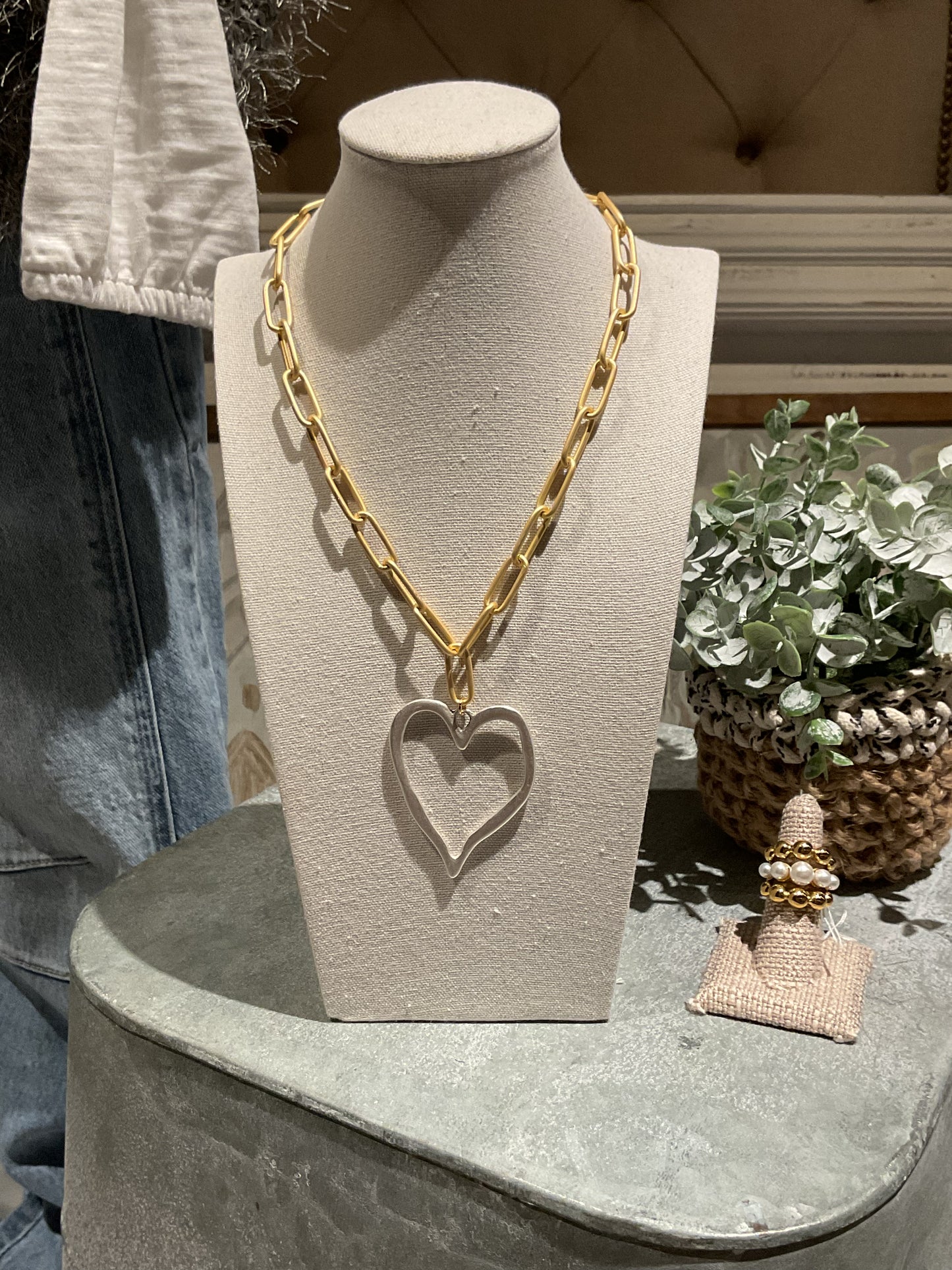 Marbled 8mm Gemstone Necklace with Gold Heart