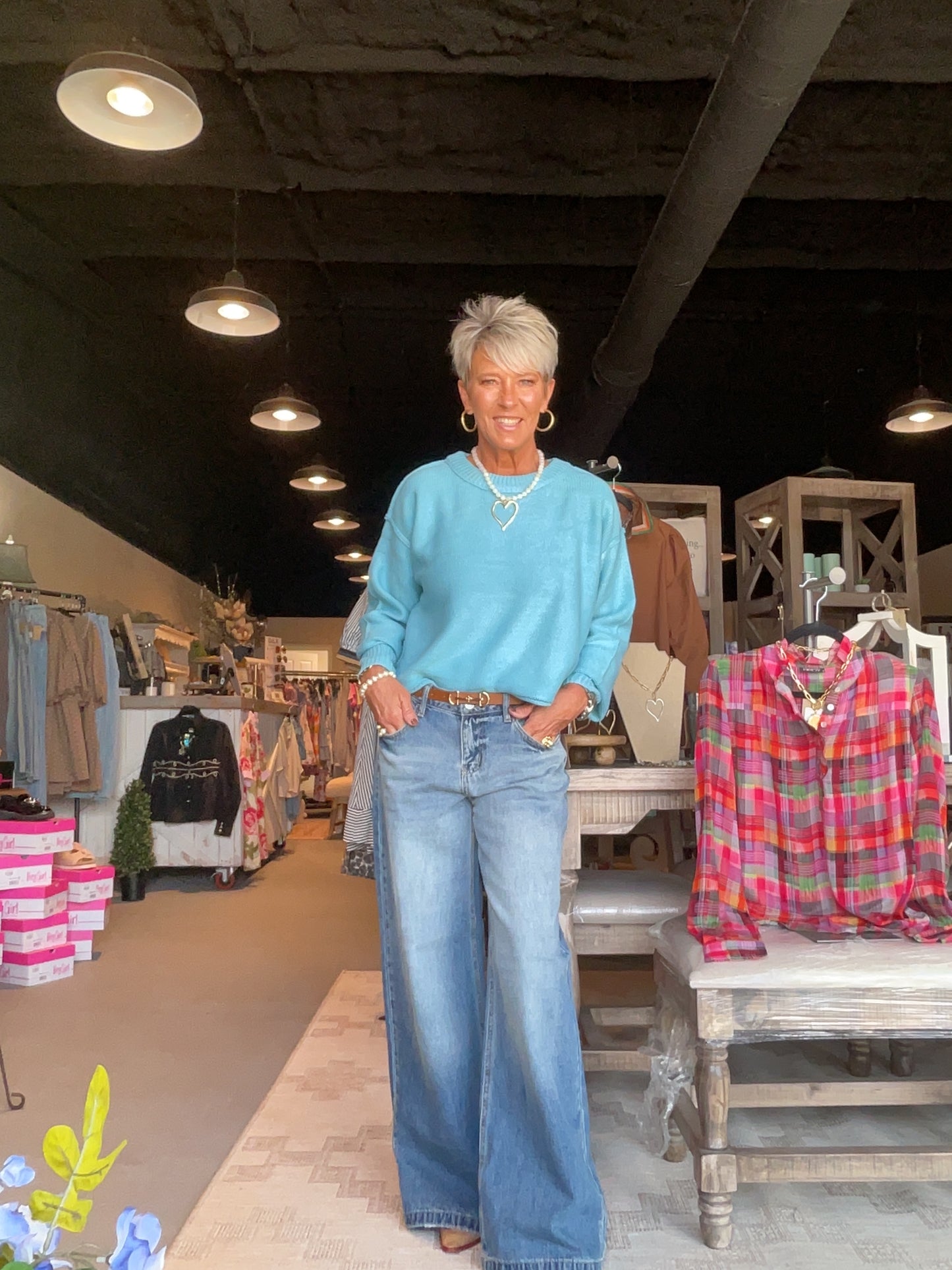 Cropped Oversized Sweater in Sky Blue