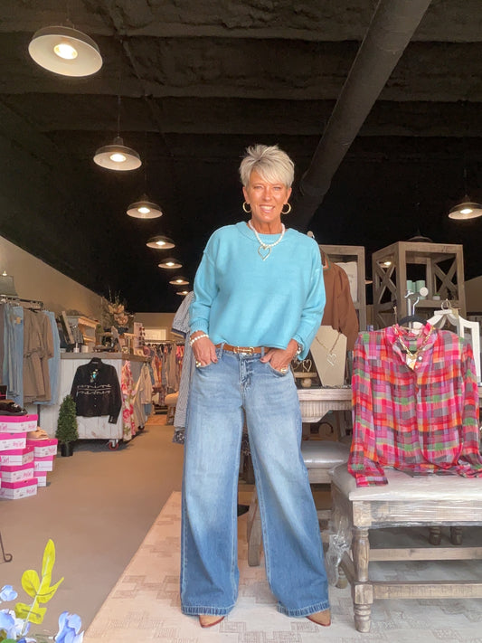 Cropped Oversized Sweater in Sky Blue