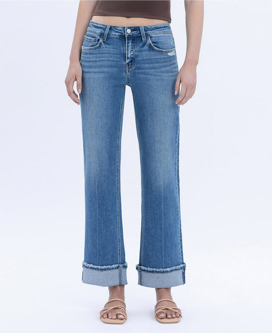 Mid Rise Ankle Cuffed Slim Wide