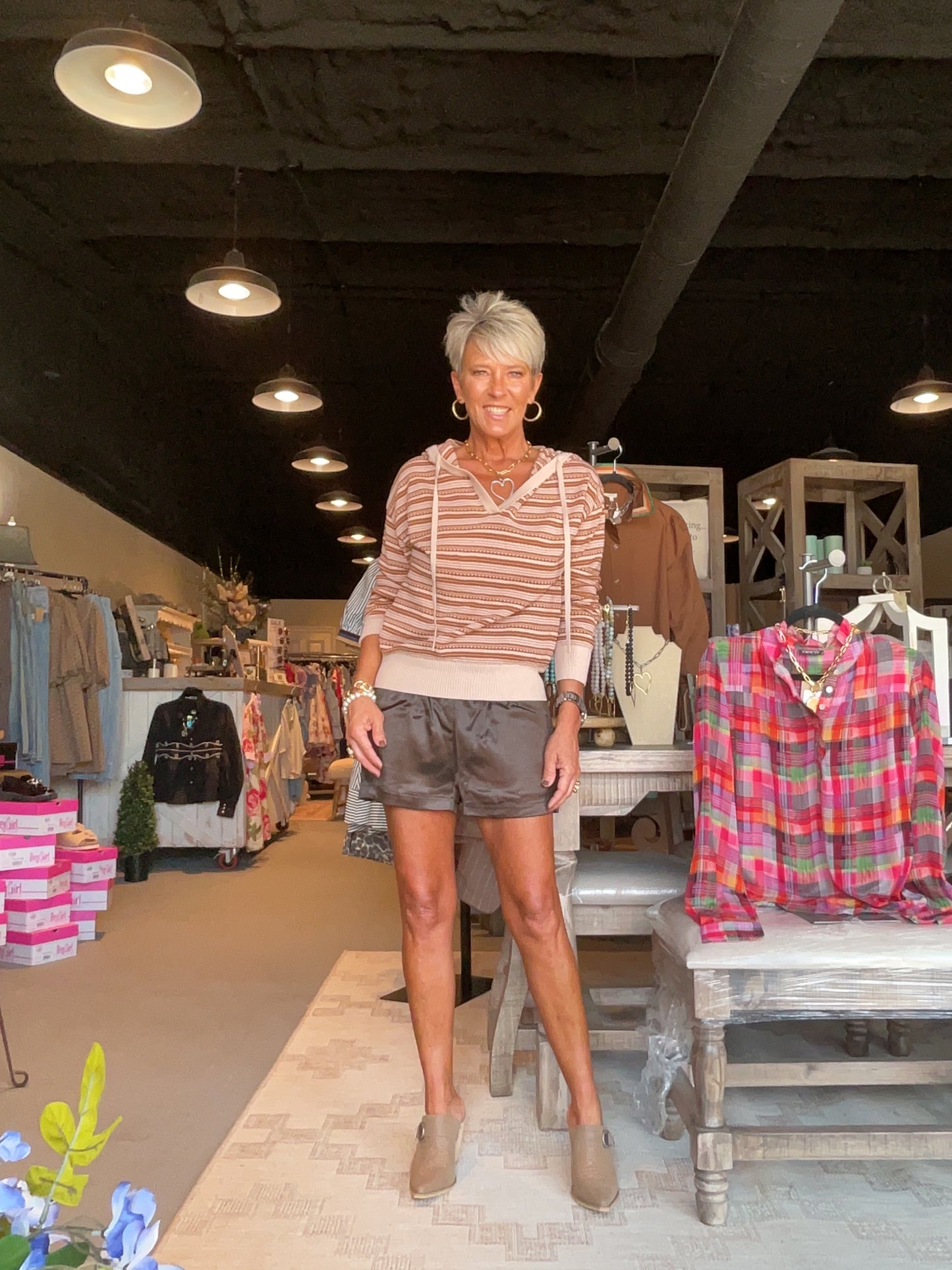 Satin Elastic Waist Shorts with Side Slits