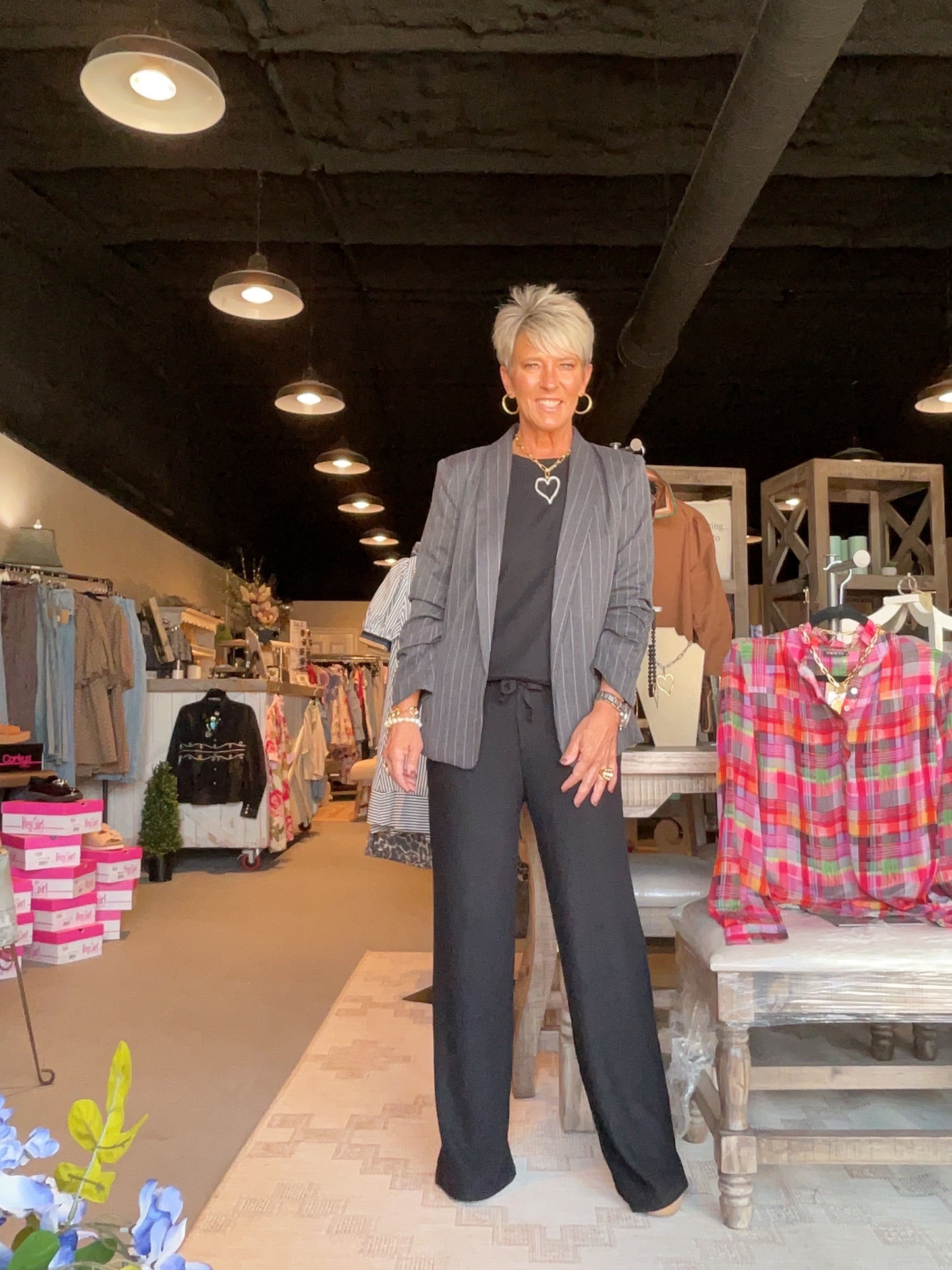 Brushed Waffle Crewneck Top in Black