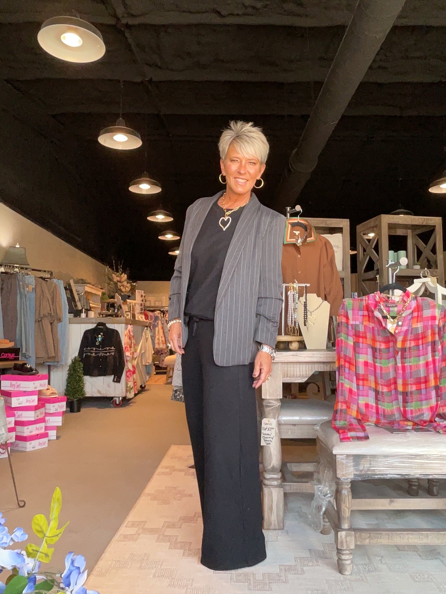 Brushed Waffle Crewneck Top in Black