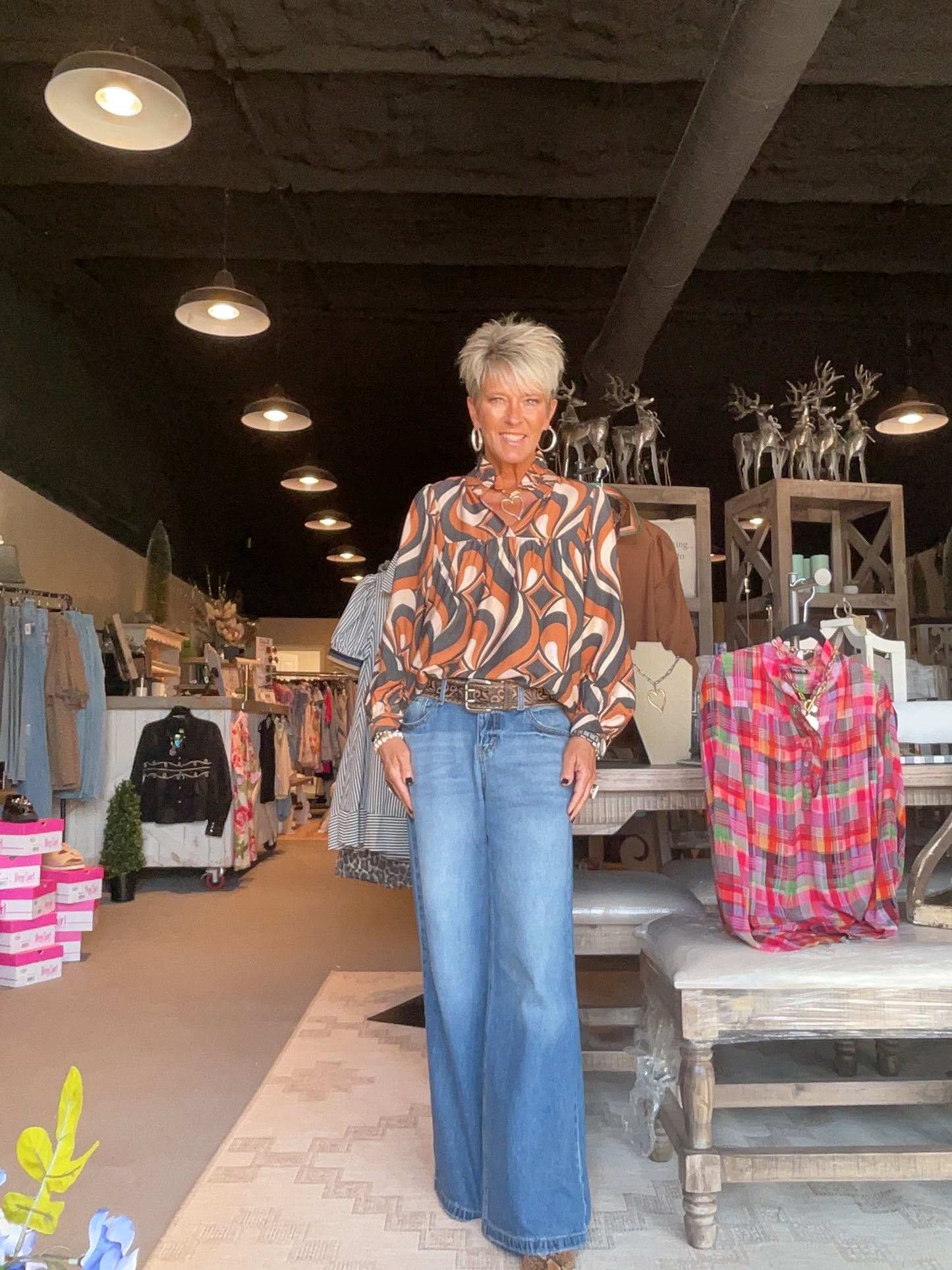 Black and Rust Swirl Babydoll Top