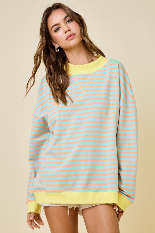 Mock Neck Striped Terry Sweatshirt