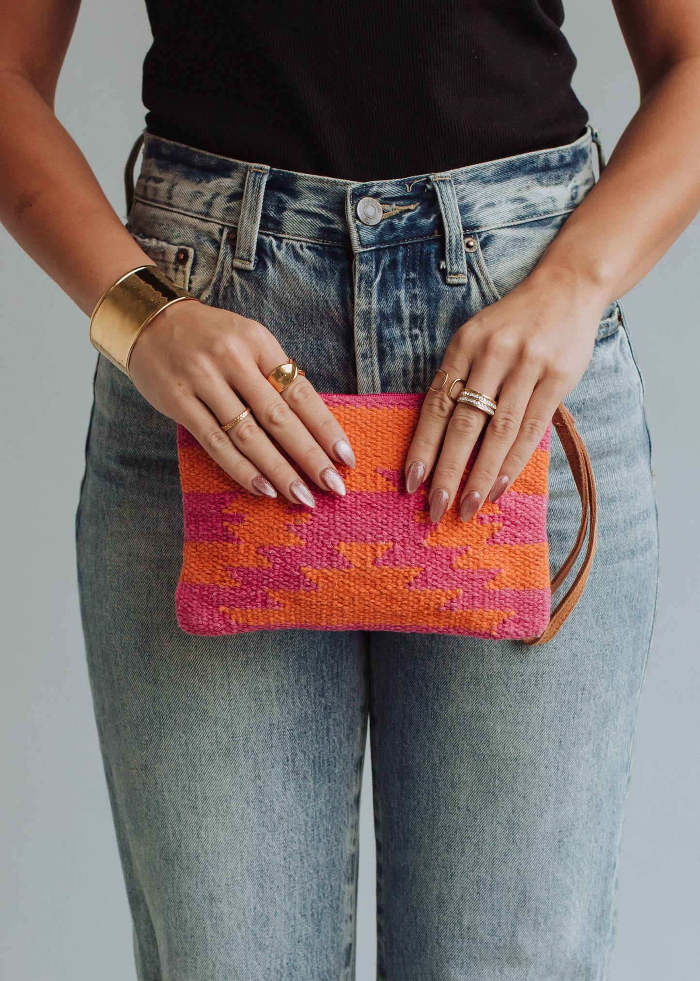 Orange and Pink Aztec Wristlet