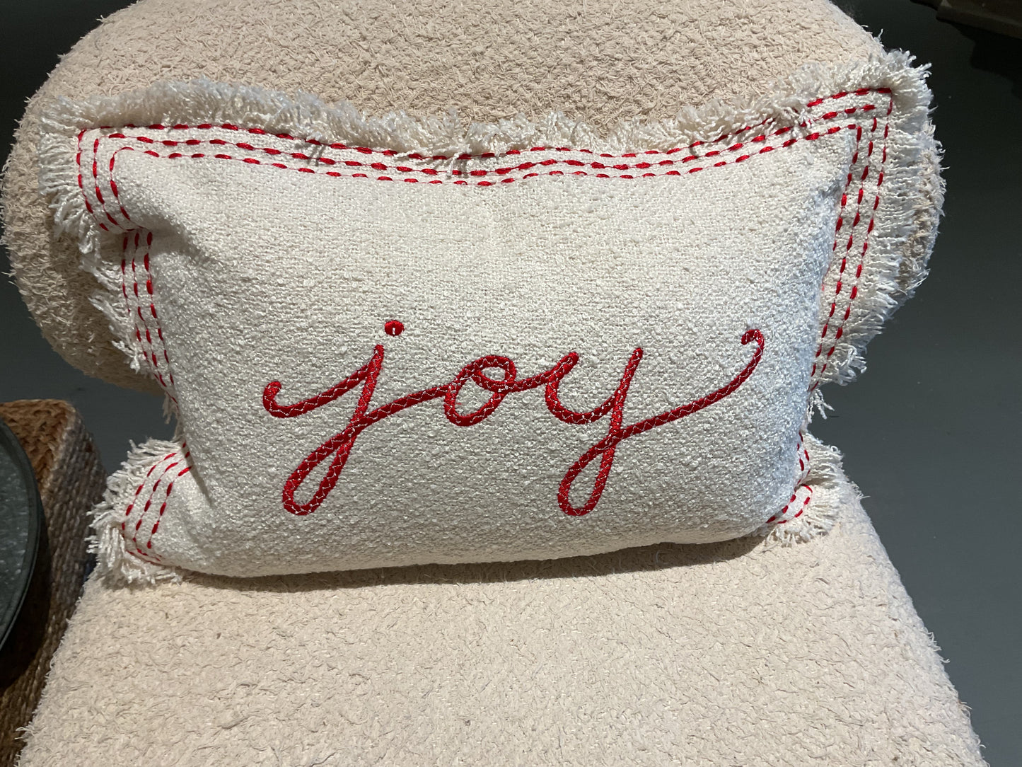Woven Cotton Blend Lumbar Pillow “JOY”