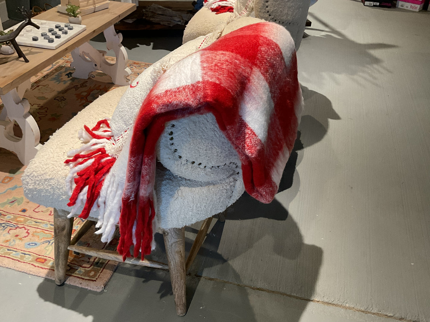 Woven Acrylic Throw with Fringe, Plaid