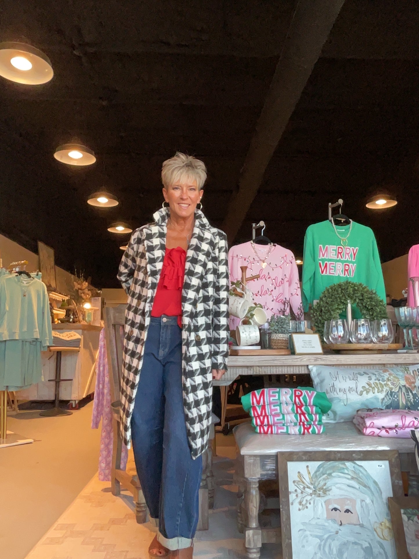 Textured Knit Tweed 2 Tone Double Button Coat Jacket