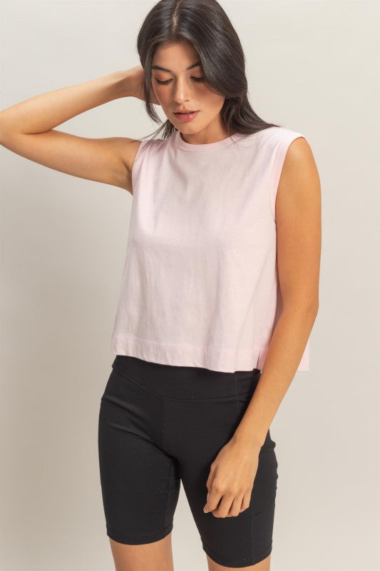Sleeveless Top with Back Pleats in Pale Pink