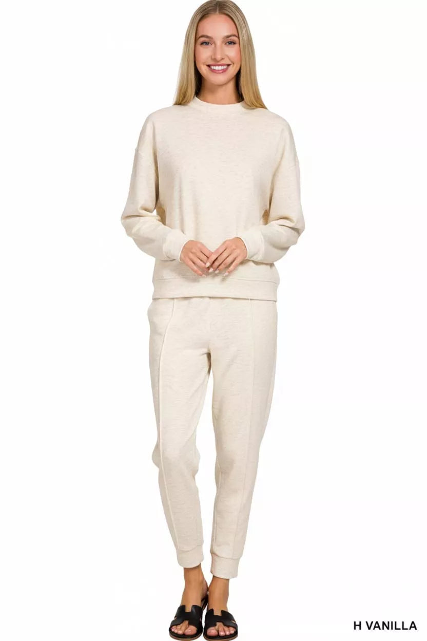Scuba Mock Neck Pullover & Joggers Set in Cream