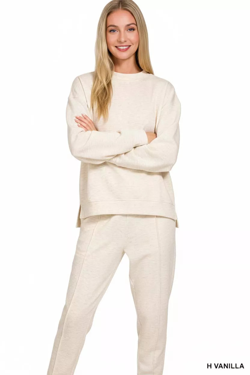Scuba Mock Neck Pullover & Joggers Set in Cream
