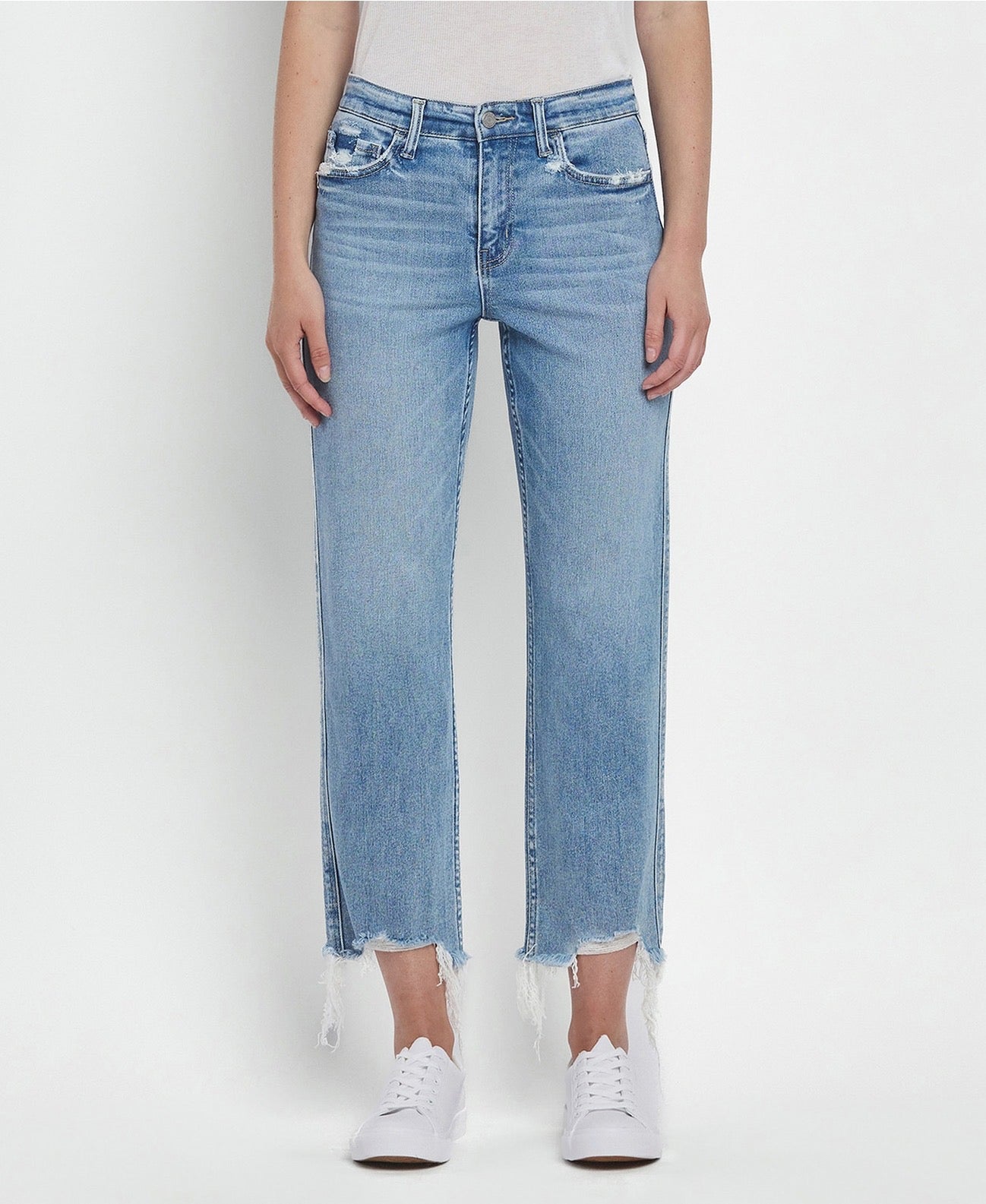 FONDLY High Rise Crop Straight Leg Jeans