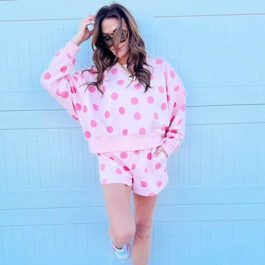 Blush Polka Dot Crop Sweatshirt