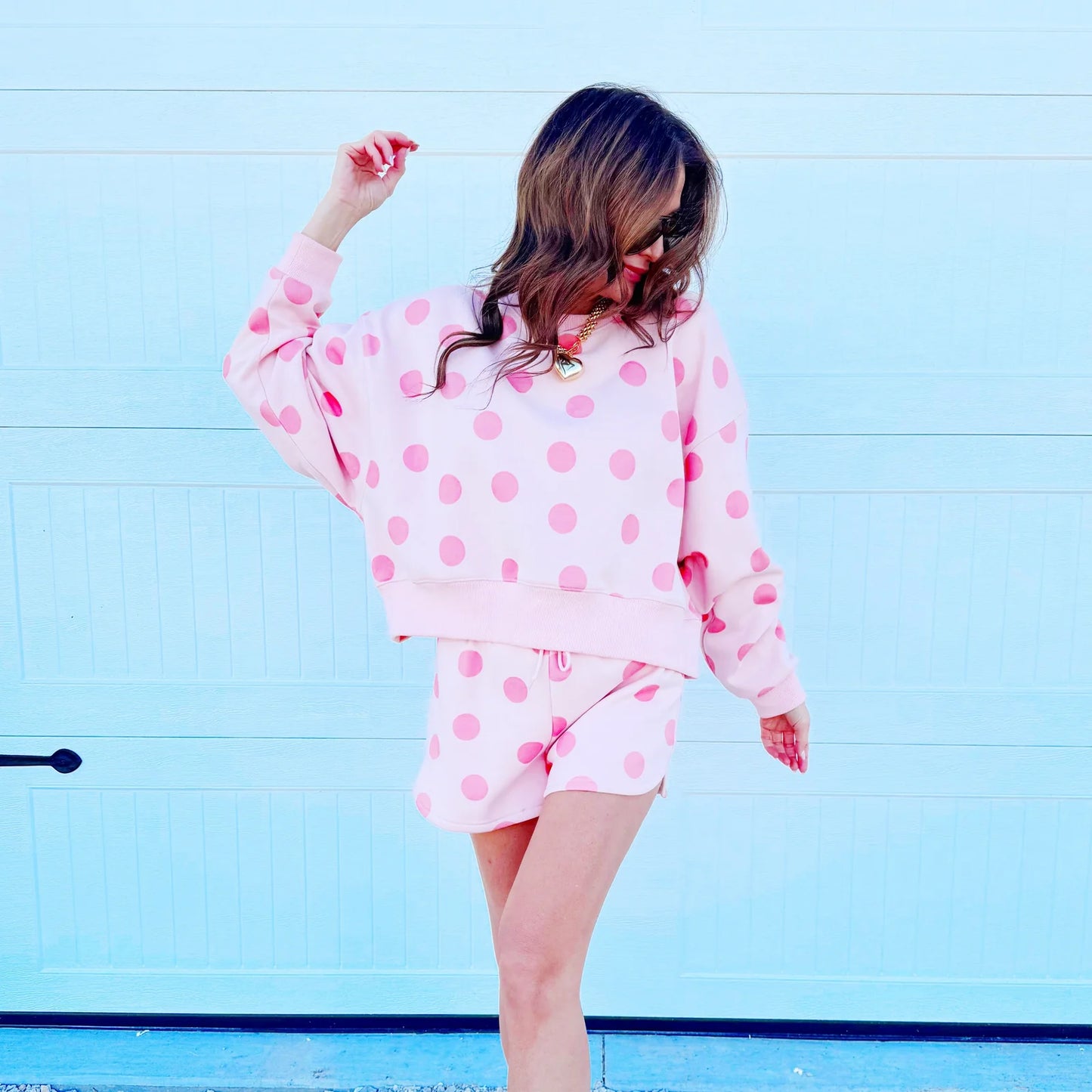 Blush Polka Dot Crop Sweatshirt