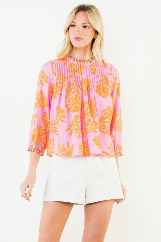 THML Long Sleeve Floral Pattern Top