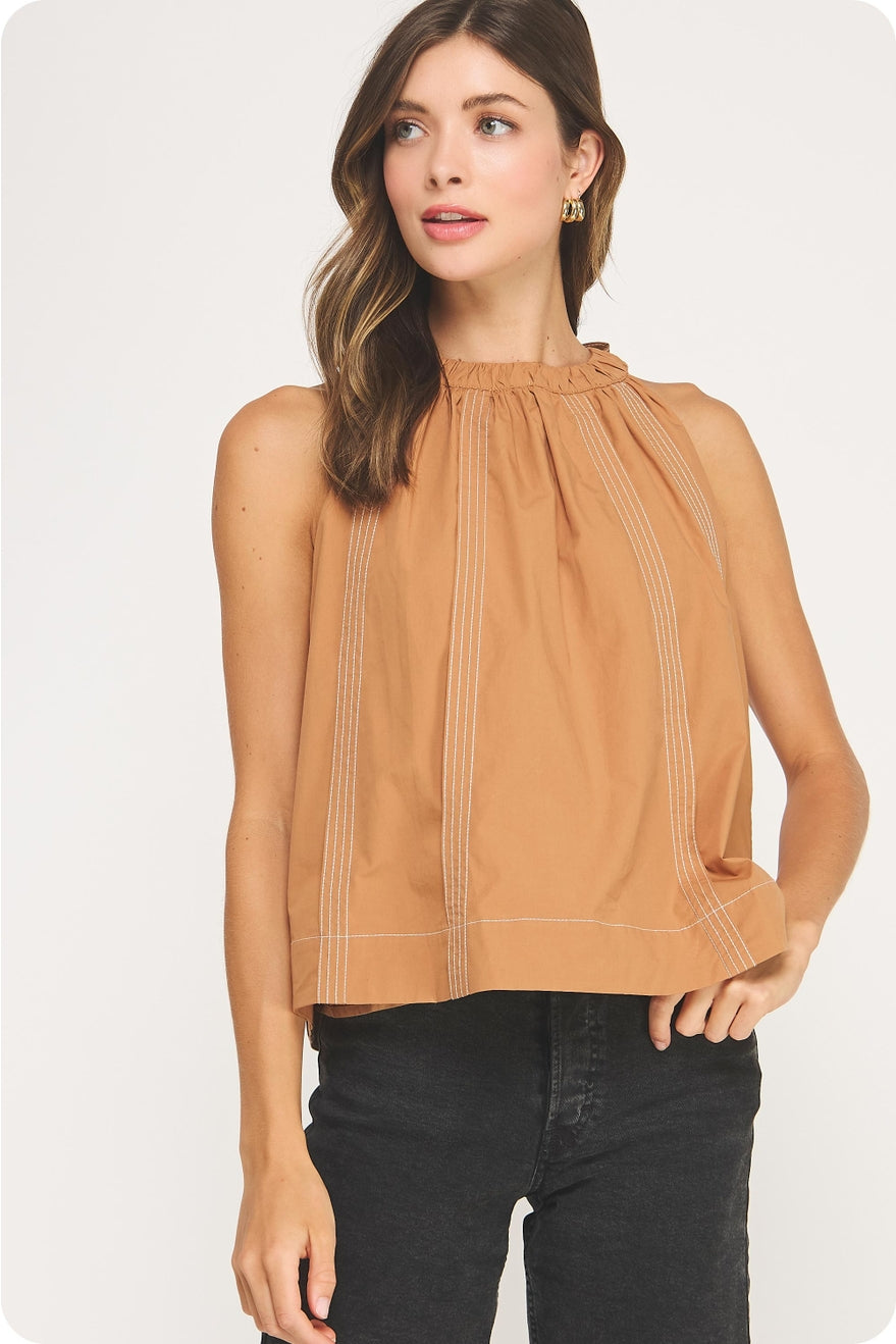 Stitch Contrast Halter Neck Top