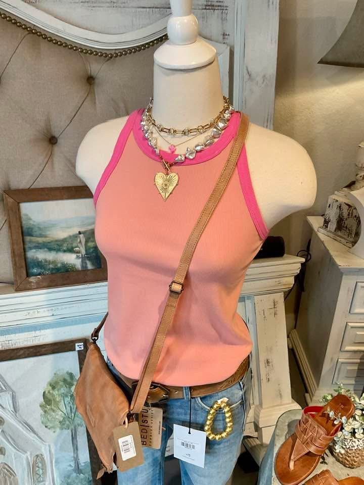 Contrast Racerback Tank in Coral/Punch