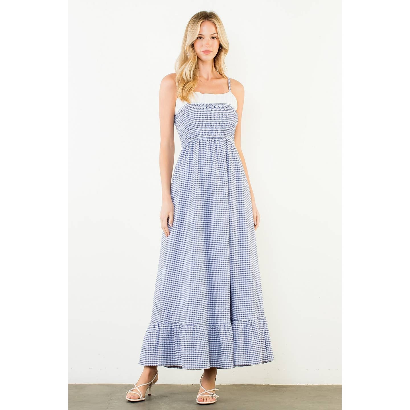 Gingham Smocked Maxi Dress by THML
