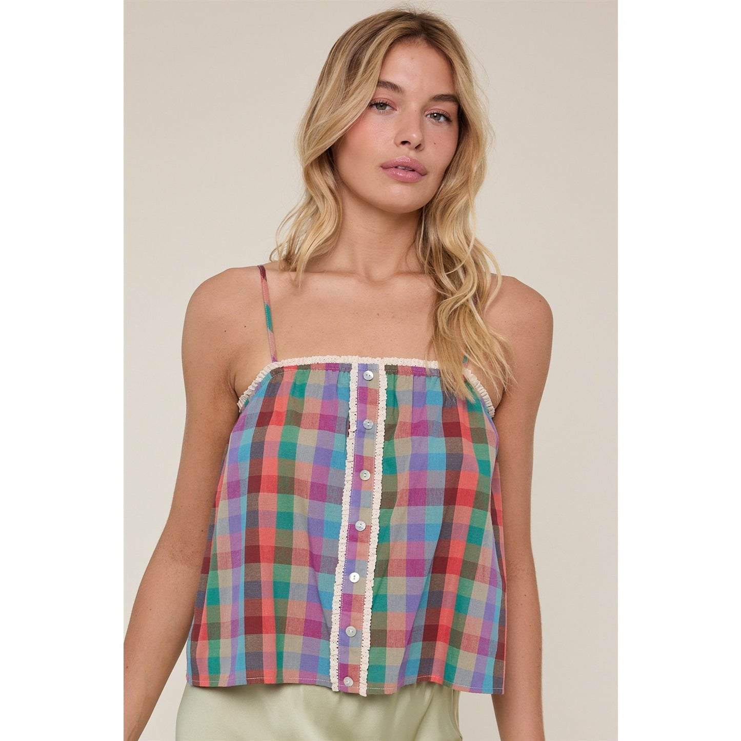 Plaid Cami Top with Adjustable Straps