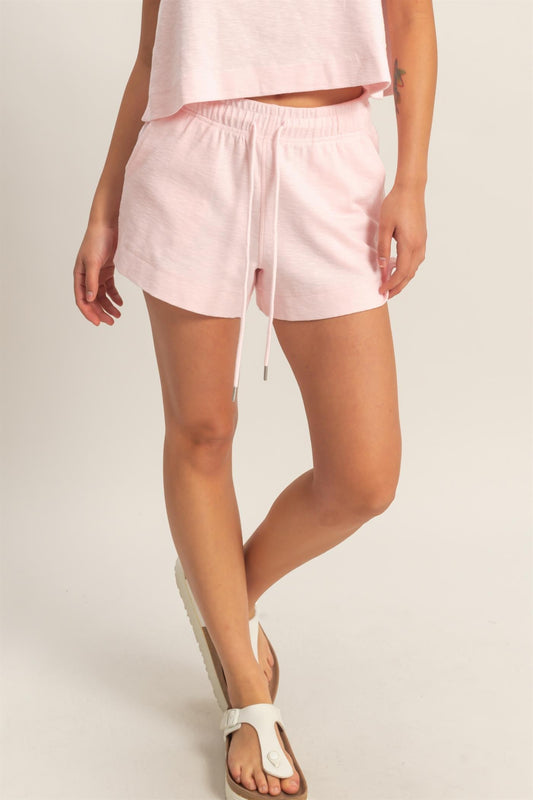 Cotton Drawstring Pocket Shorts Soft Pink