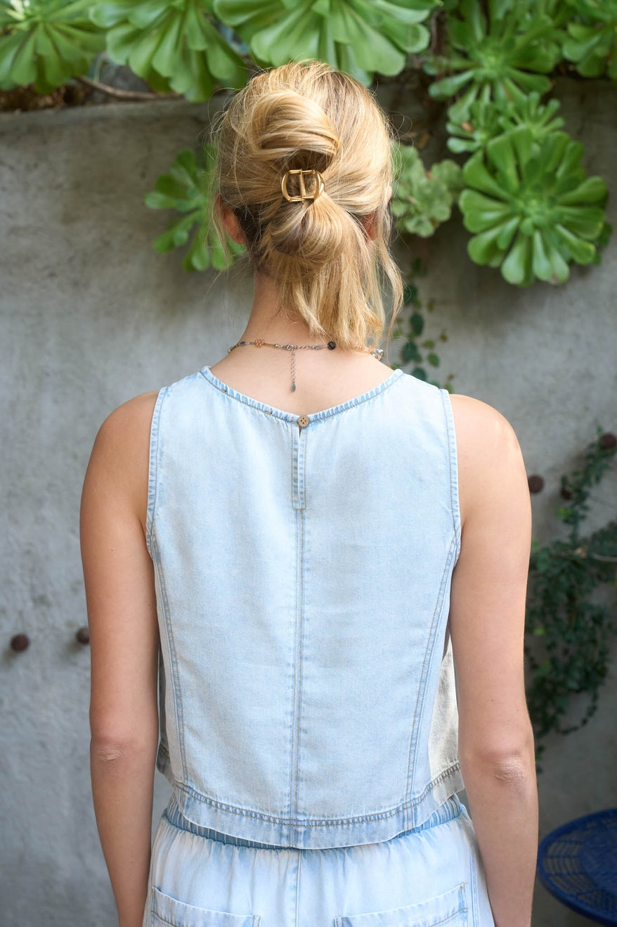 Sleeveless Cropped Washed Denim Top