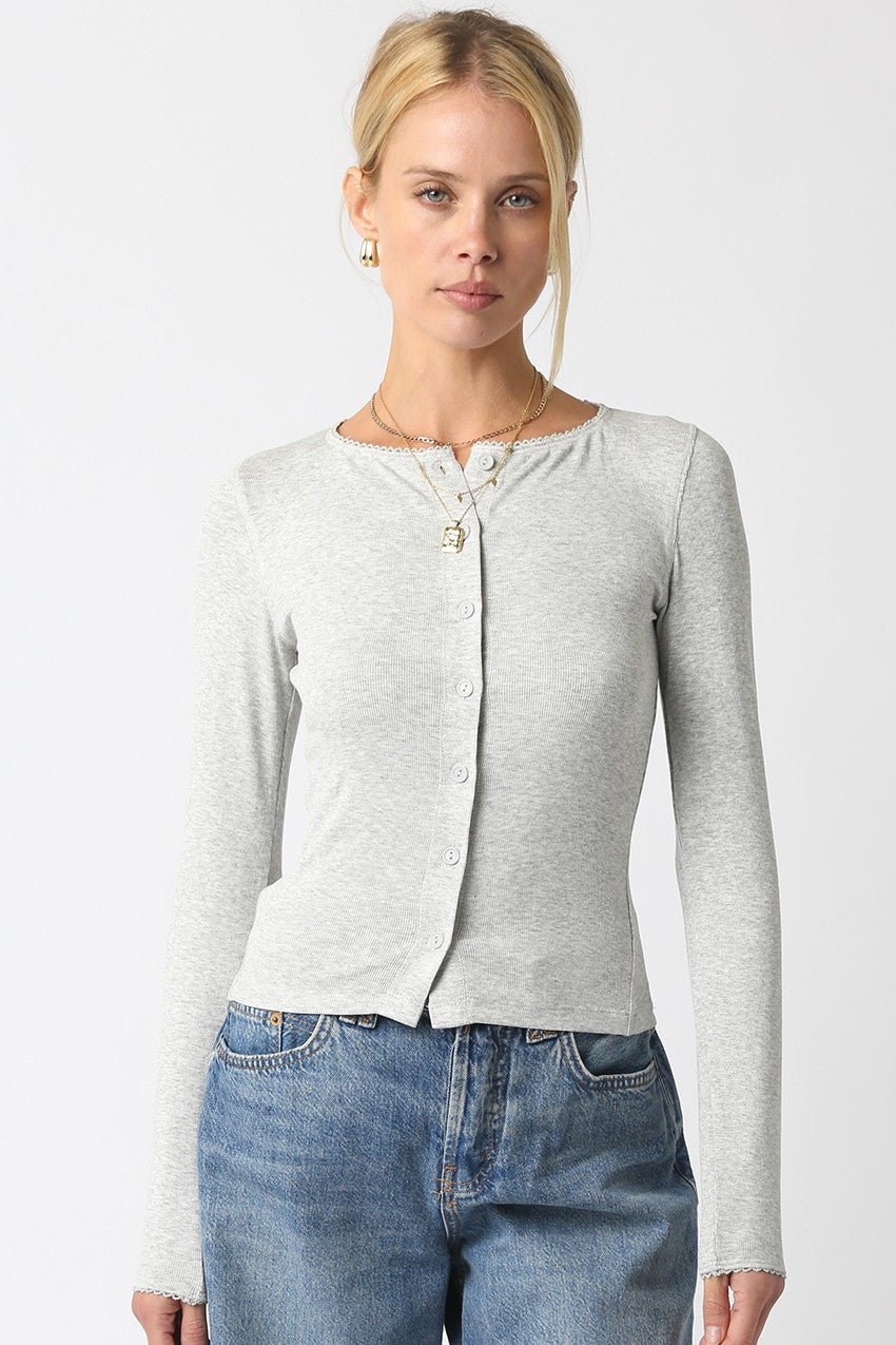 Rowan Button Top in Heather Grey