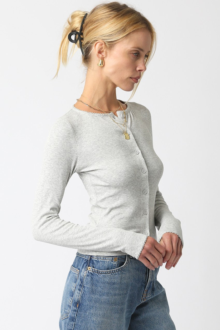 Rowan Button Top in Heather Grey