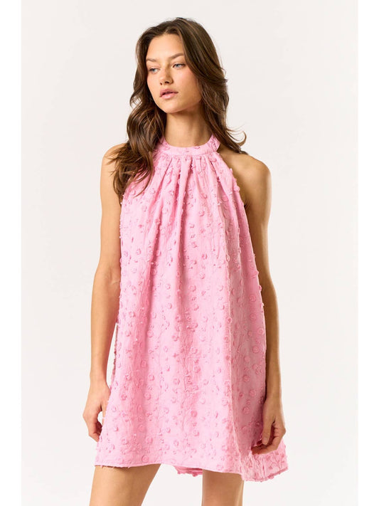 Floral Textured Halter Babydoll Dress