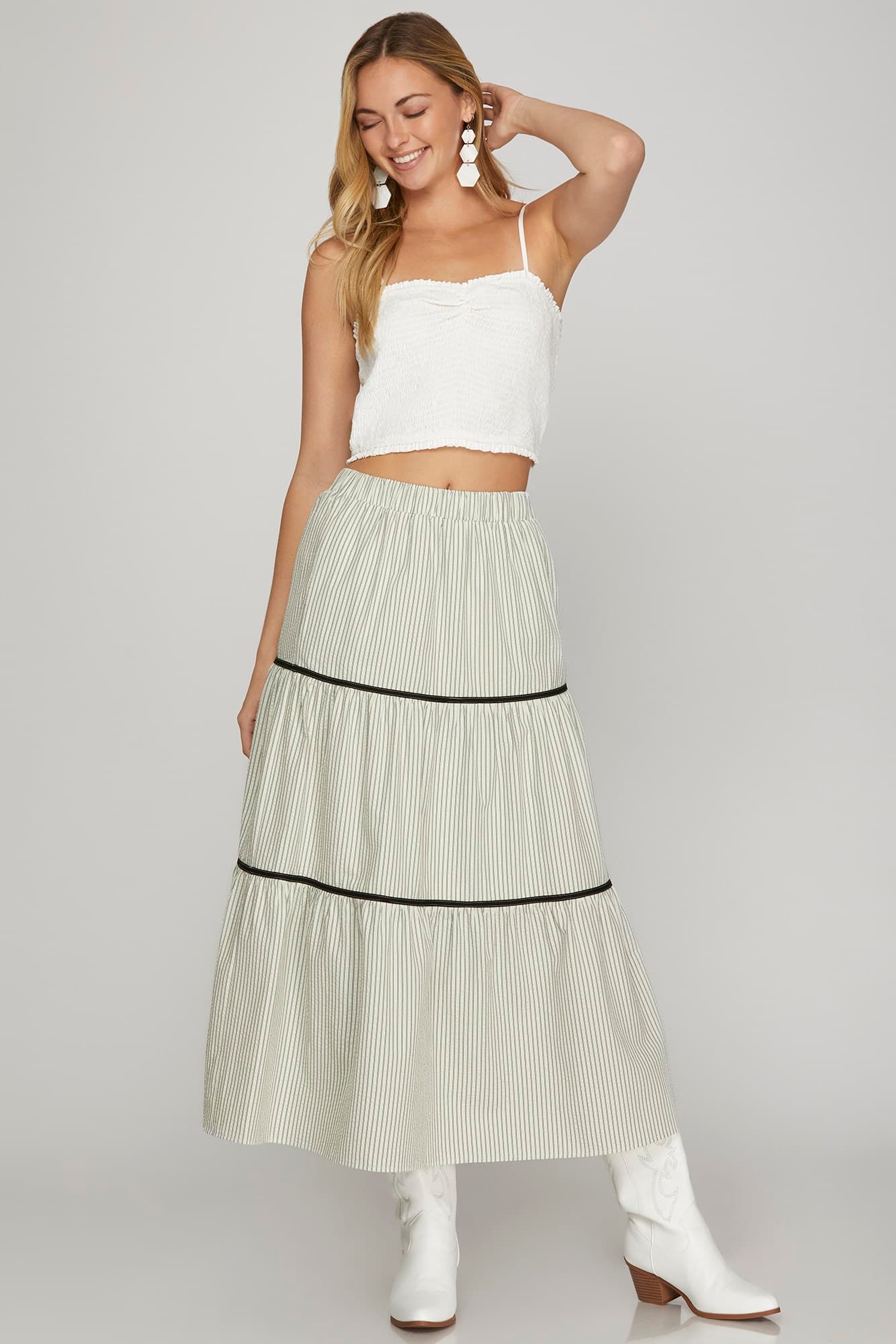 Striped Tiered Maxi Skirt